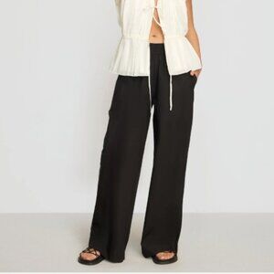 Modern Citizen Paula Smocked-Waist Organic Cotton Black Pant